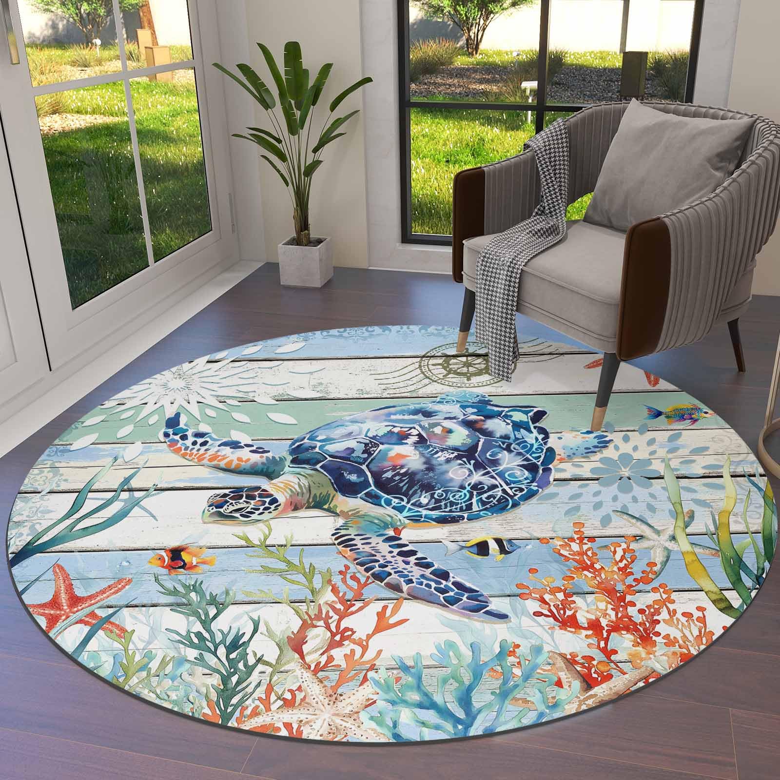 Amazon.com: Retro Sea Turtle Round Rugs for Living Room Bedroom, 5